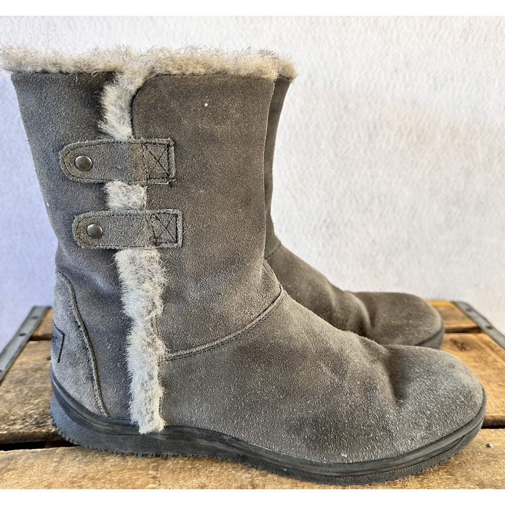 Minnetonka Faux Fur Suede Boots Women’s Sz 8 Gray Leather